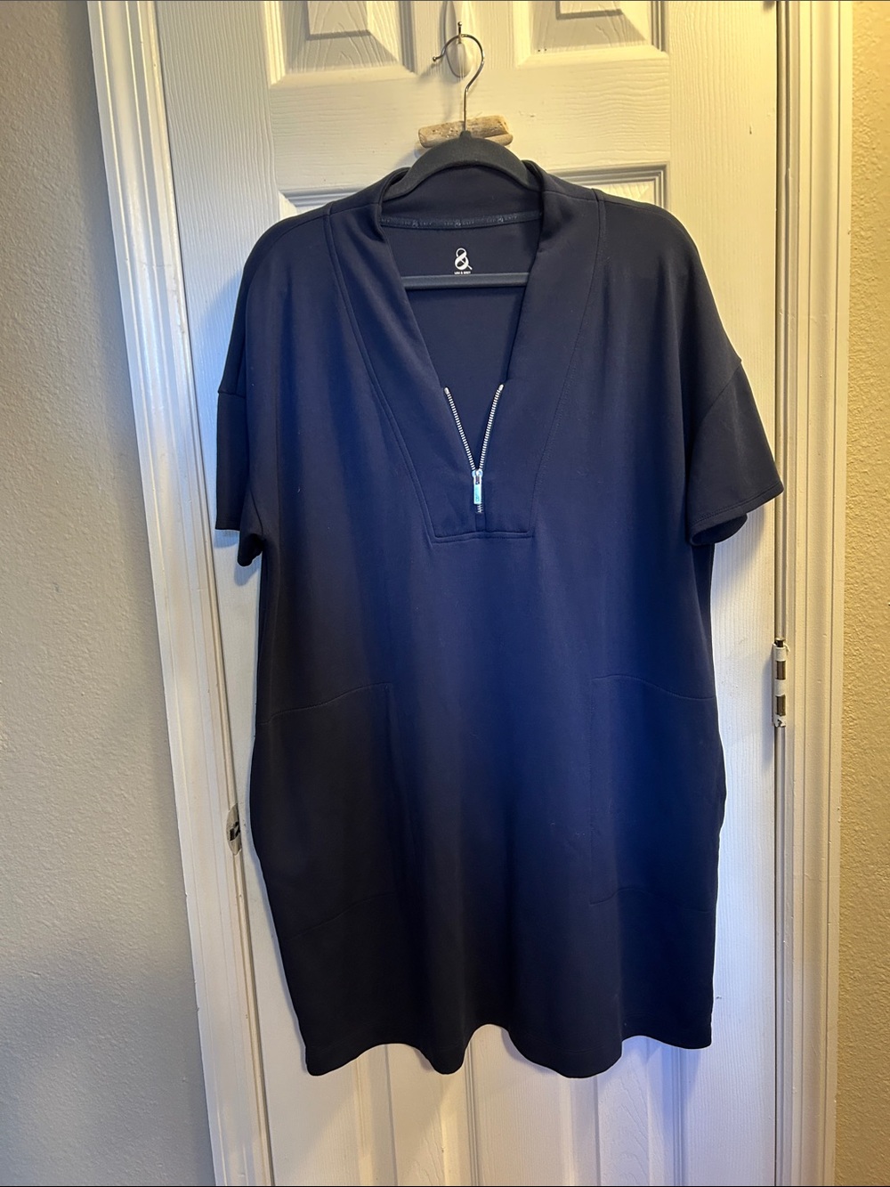 Lou & Grey Navy Short-Sleeve Zip-Neck Dress